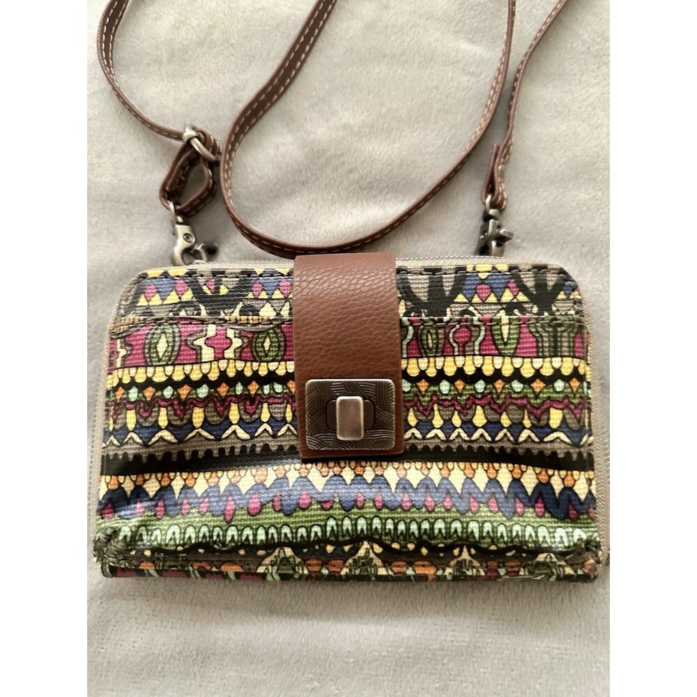 Sakroots Artists Circle Large Smartphone Crossbody Wallet Slate Floral Blossoms